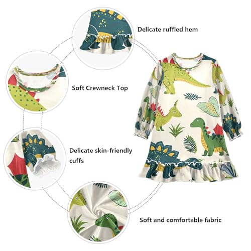 Bolaz Nightgowns Sleepwear Lightweight Nightdress Soft Pajamas Dress Green Red Dinosaur for 3-10 Years3