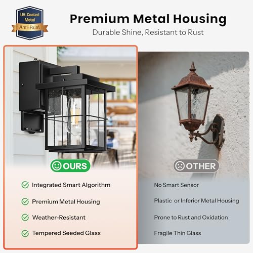 Image of Gleamz Outdoor Wall Light Dusk to Dawn, Black Front Porch Light with GFCI Outlet, Modern Exterior Lighting Fixtures with Outlet, Exterior Wall Sconce Wall Mount, Outside Lantern Lights with E26 Sockt