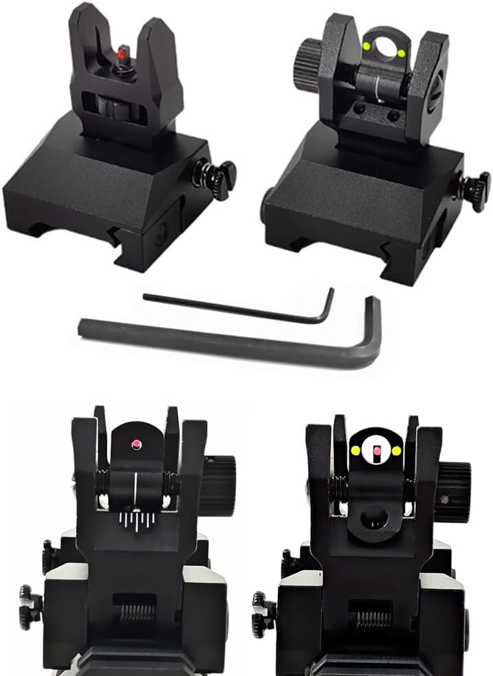 TROY Type Flip Up Folding Manual Adjustment Front Rear Red Green Fiber Sight Backup Iron Sight
