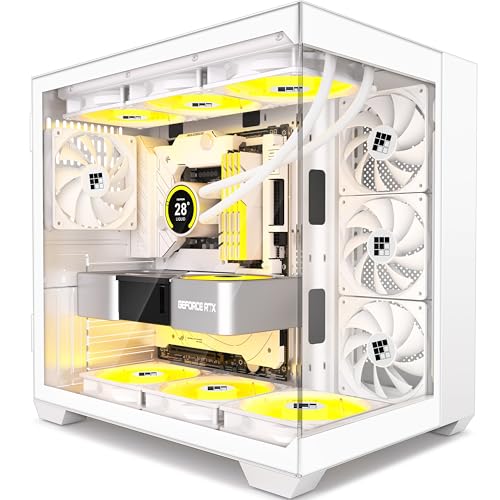 FOIFKIN F300 Caja PC - 4 preinstalados sin Ventilador RGB, Carcasa ATX Mid-Tower Gaming PC, Cristal panorámico de 270° con Type-C, F300, Negro (Blanco, F300)