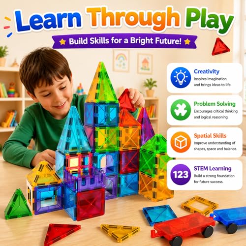 Image of LATI 130-Piece Magnetic Tiles Building Toy Large Set for Kids,Magnetic Building Blocks Construction Set,Open-Ended Play STEM Educational Toy,Compatible with Other Brands,Gift for Boys & Girls Ages 3-8