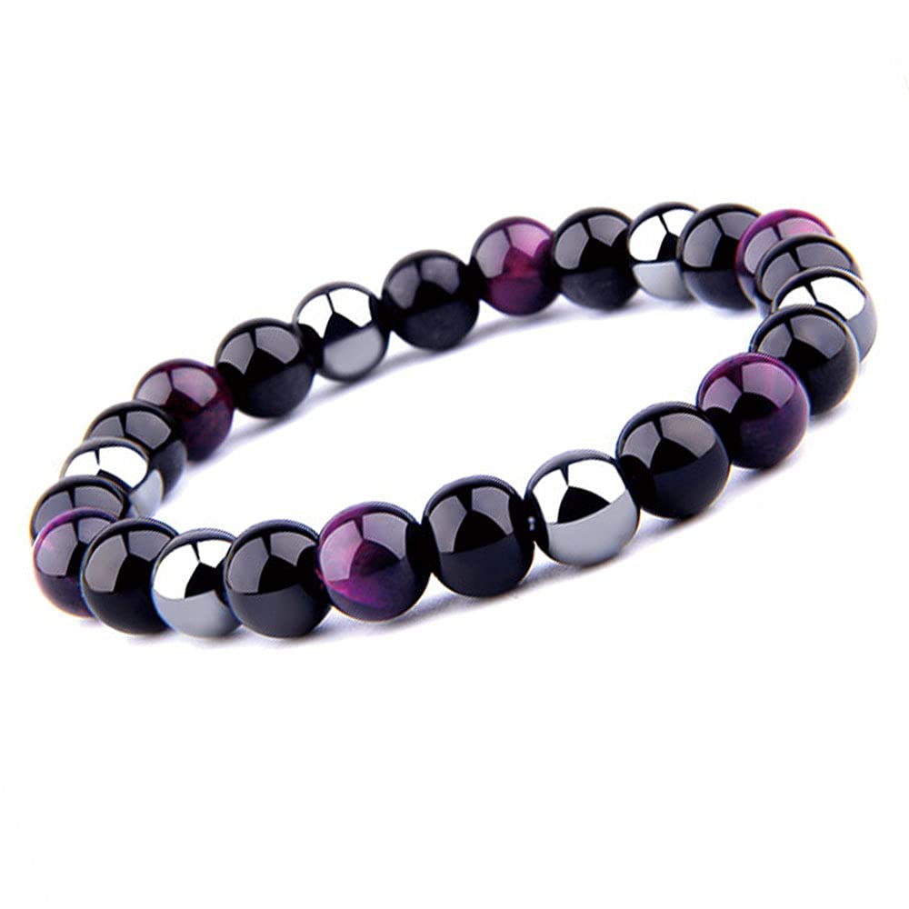 KIOMOY Triple Protection Bracelet For Protection Bring Luck And Prosperity Hematite Black Obsidian Tiger Eye Stone Bracelets (Stone-CS-CTP)