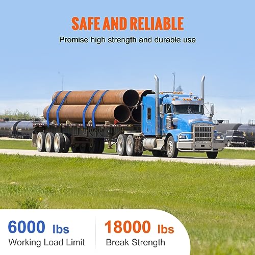 VEVOR Truck Straps, 4" x30' Heavy Duty Tie Down w/Flat Hooks 18,000lbs Break Strength, WLL# 6000lbs, Cargo Straps Tie Down for Flatbeds, Trucks, Trailers, Farms, Rescues, Tree Saver, Blue(10 Pack)