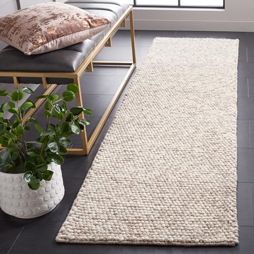 SAFAVIEH Natura Collection Runner Rug - 2' x 10', Beige, Handmade Wool Blend, Textured Design, Ideal for Hallway, Bedroom, Foyer (NAT620B)