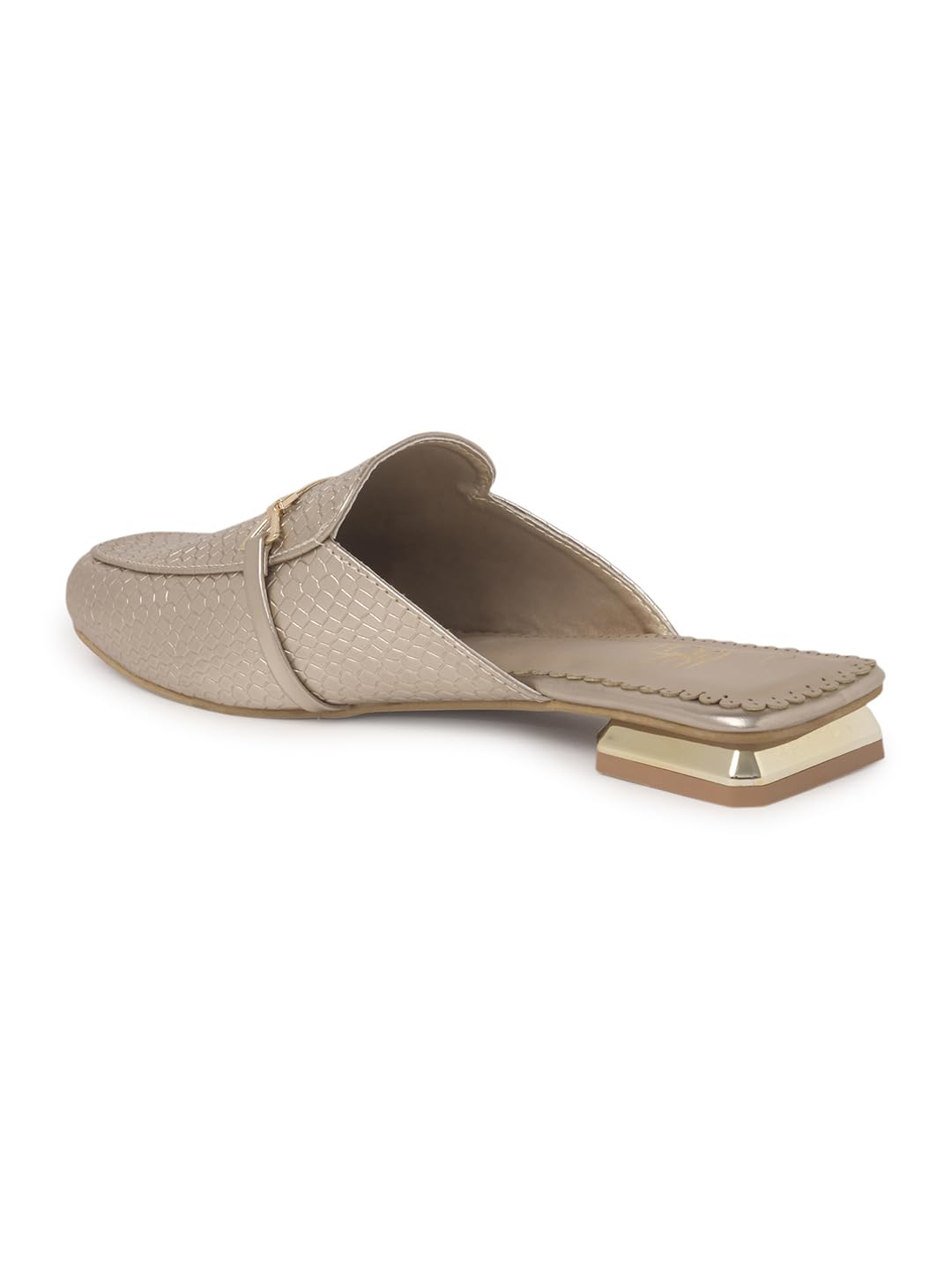 Shuz Touch Golden Metallic Textured Mule Block Heels 1