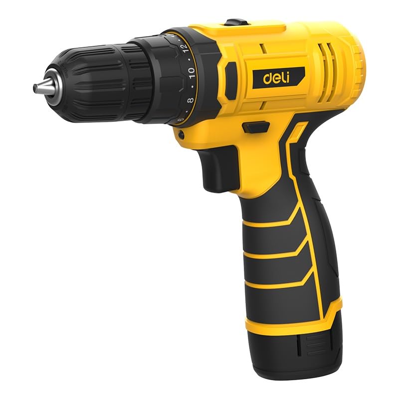 Image of Deli DL-DZ12-4A2 12V Lithium-Ion Electric Drill with 2.0Ah*1 Battery 0-400 /0-1500 /min No Load Speed 10mm Chuck 30N.m Torque Capacity Cordless Screwdriver Machine for Iron Wood Plate Drilling (1Pc)