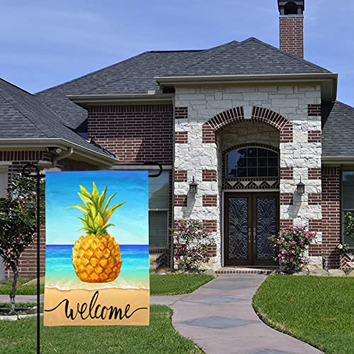 Meikosks Golden Pineapple Welcome Garden Flag Double Sided Anti-Transmittance Vertical 12×18 Inch Rustic Farmhouse Decor For Seasonal Holiday Yard Décor #TOP4