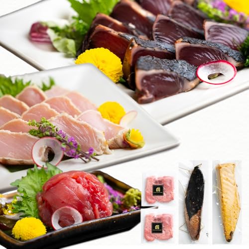 マグロ カツオ 晩酌セット 計600g以上 ギフト対応 鰹の藁焼き まぐろ 本マグロ入り 刺身 目鉢鮪切落し かつお藁焼き ビンチョウ鮪炙り かつおのたたき 海鮮