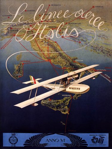 ITALIAN AIRLINES AIRPLANE TRAVEL TOURISM ITALY VINTAGE POSTER REPRO