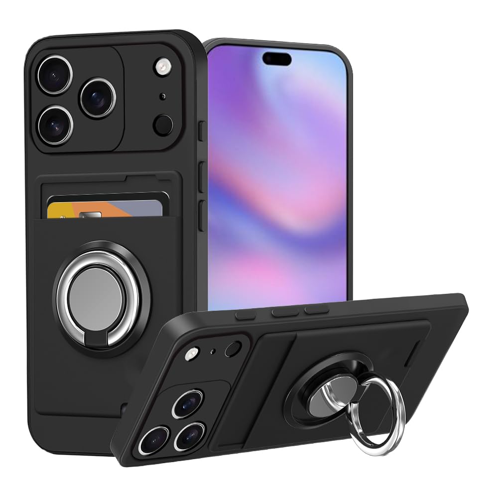 対応 iPhone 18 Pro/iPhone 17 Pro ケース カード収納 リング付き アイフォン スマホケース 黑