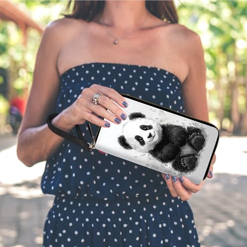 RFID Blocking Wristlet Wallet for Women – Slim PU Leather Zipper Clutch, Cute Credit Card Holder Purse with Wrist Strap for Ladies,Cute Panda2