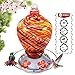 Grateful Gnome - Hummingbird Feeder - Hand Blown Glass - Red Tornado - 30 Fluid Ounce - Free Bonus Accessories S-Hook, Ant Moat, Brush and Hemp Rope Included