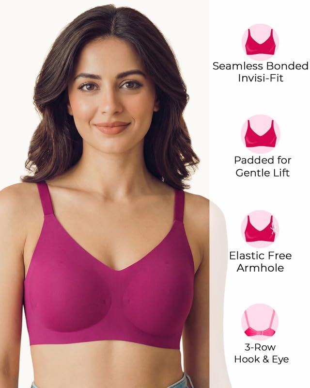Image of Tweens Cotton Padded Bonded Bra for Women | Full Coverage Wire-Free Bra | Seamless No-Dig Comfort | Breathable Cotton | Elastic-Free Bottom Band & Side Wings | Pack of 1|