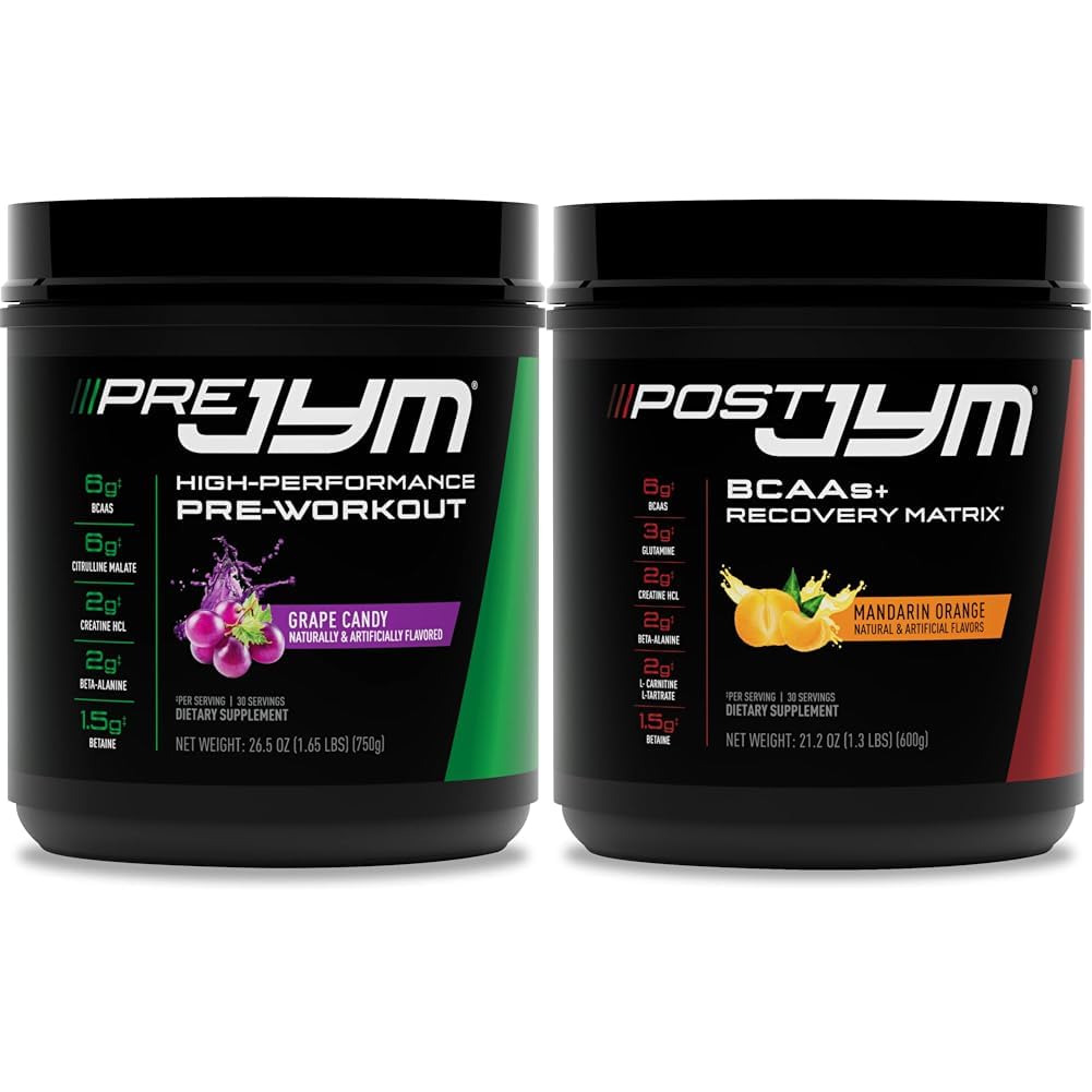 Pre JYM Grape Candy Pre Workout Powder and Post JYM Active Matrix Post-Workout Supplements Bundle, 30 Servings Each