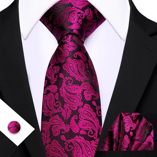 Image of YOHOWA Mens Ties Set Wedding Paisley Neckties with Handkerchief Cufflinks Formal Business