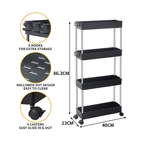 SPACEKEEPER Storage Trolley 3-Tier Slide Out Storage Cart Rolling Utility Cart Storage Shelf Rack on Wheels Trolley Organizer for Office, Kitchen, Bedroom, Bathroom, Laundry Room & Dressers - Image 4