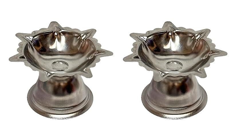Dynore Stainless Steel Sapta Mukhi Star Shape Diya/Deep/Deepam/Sapta Batti Diya for Home Pooja Decor, Puja Articles- Set of 2 Pcs-image-37