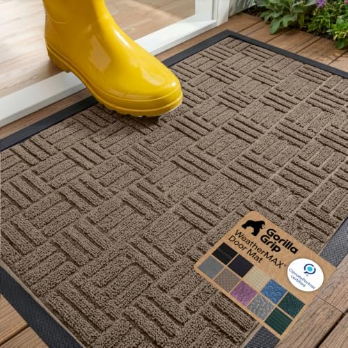 Image of GORILLA GRIP WeatherMAX Door Mat, Indoor Outdoor Use, 29x17, Beige Maze