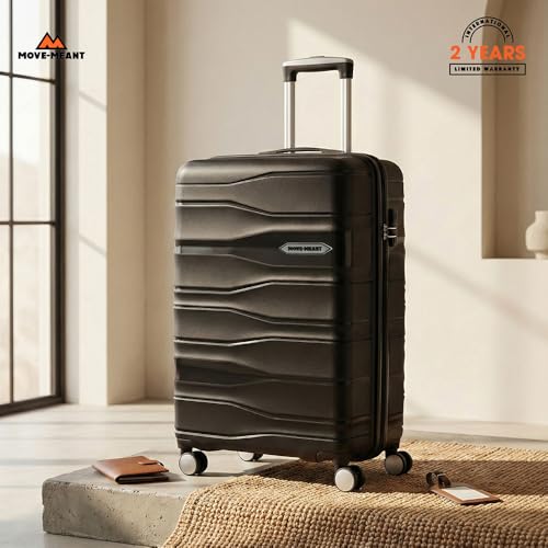 Image of Move-Meant TRAVELFY Cabin Size Trolley Bag for Travel, 55cm, Black - Small Hard Shell Luggage - 360 Degree Spinner Wheels - Unisex - Polypropylene Suitcase - Combination Lock - Flight Short Trips