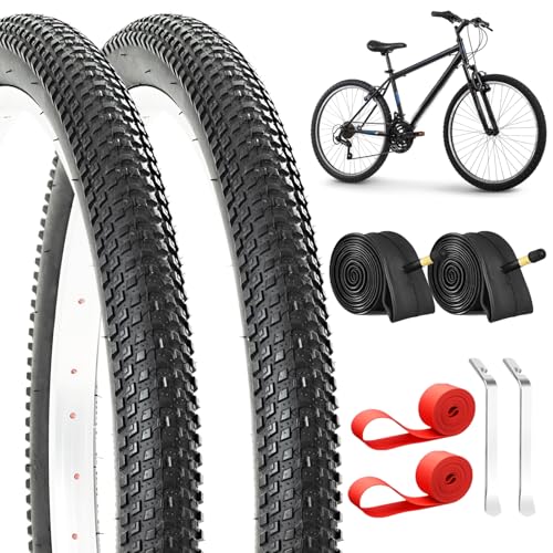 2-Pack Mountain Bike Tires & Inner Tubes Set 24 X 1.95-2.125 Folding Puncture-Resistant Replacement Tires with Pair 1.75-2.125 Inner Tubes & Tire Levers for MTB Off-Road Bikes