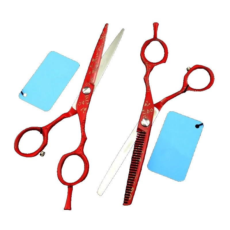 Forbici per Capelli Professionali da 6 Pollici, Set Rosso da Barbiere, Forbici per sfoltire i Capelli, per Parrucchieri