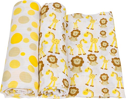 Image of Miracle Blanket Soft Muslin Swaddles Newborn Nursery Sleep Essential - Pack of 2 Warm Wraps (Giraffes & Lions)