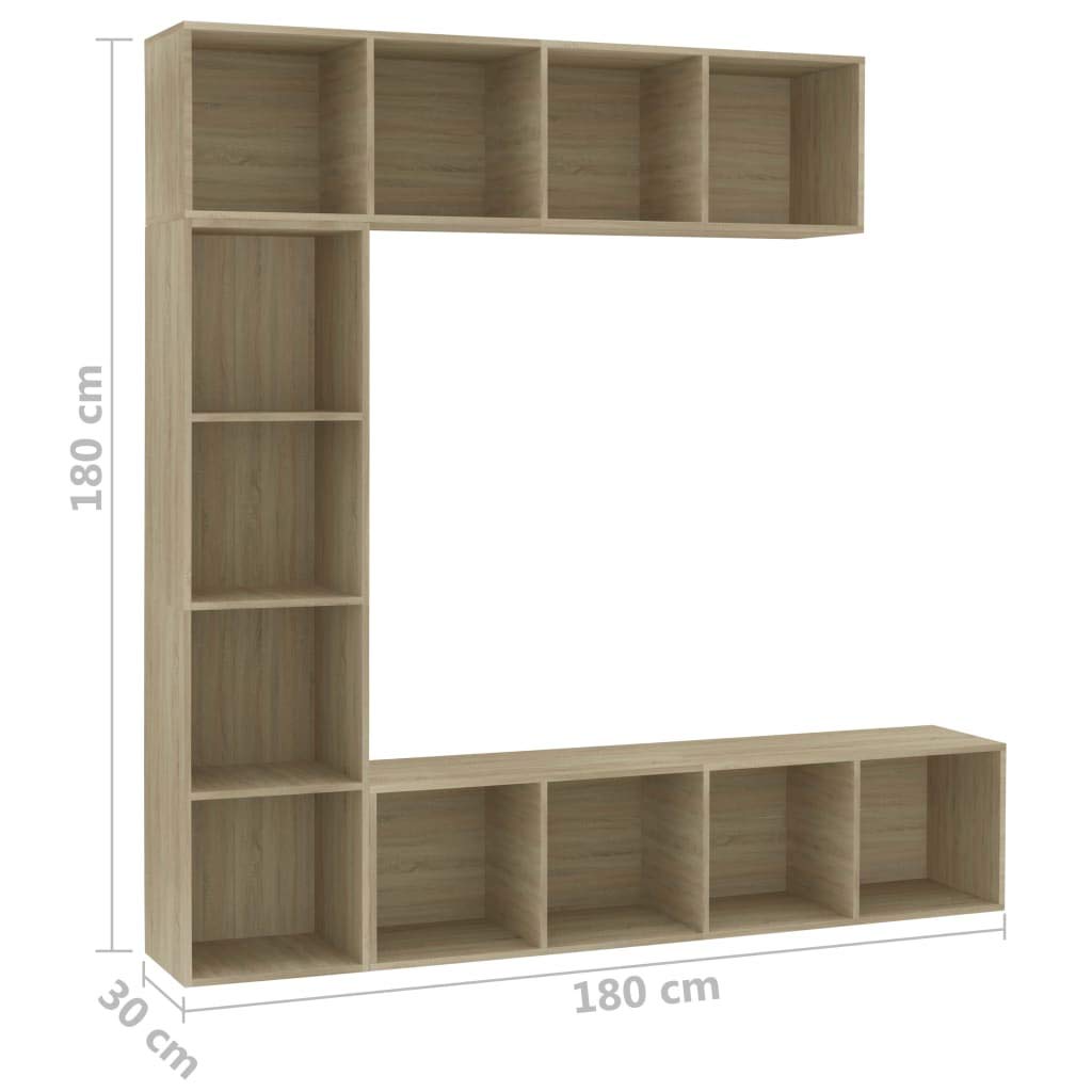 Set libreria mobile TV 3 pezzi, rovere Sonoma 180 x 30 x 180 cm