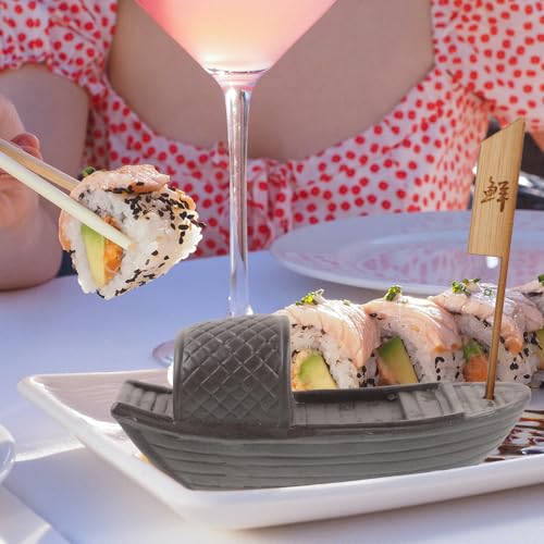 Plato sushi cerámico en forma de barco japonés miniatura 5