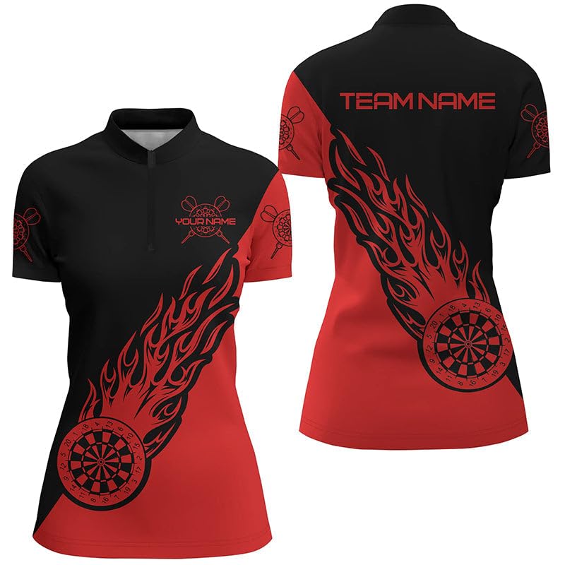 Personalisierte Herren & Damen Darts-Shirt Mit Rotem Und Schwarzem Flammen-Design – Individuelles Dart-Jersey L0697