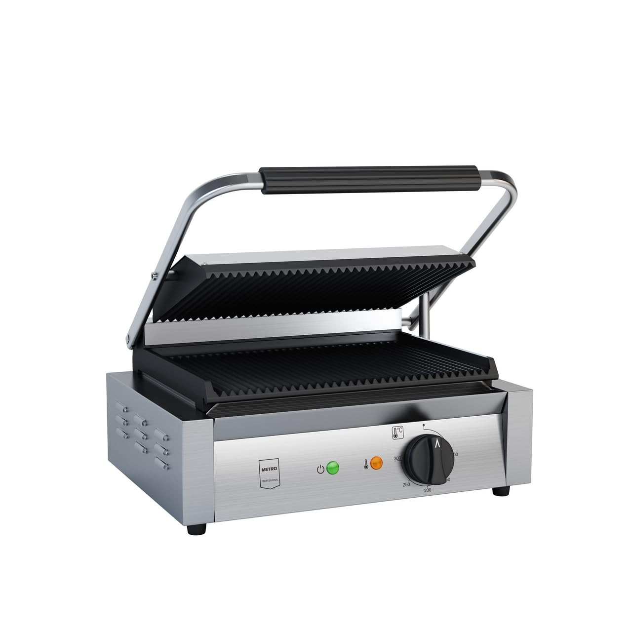 METRO Professional Plancha con Panini grill GPG1201, Superficie de Grill Ondulada, 3000 W, Acero Inoxidable, revestimiento antiadherente
