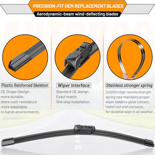 Image of AUTOBOO Windshield Wiper Blade Replacement for Mazda 6 CX-5 CX-9 2017-2025 | Fits 2017-2025 CX-5 /2016-2023 CX-9 /Mazda6 2018-2021; 24 inch+18 inch front, OE fit, all-weather, quiet, easy install