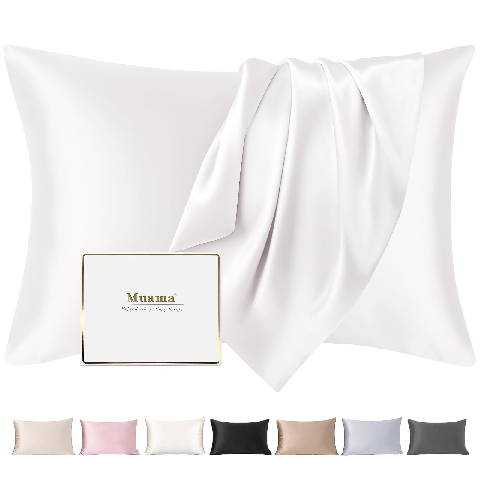 Muama Seidenkissenbezug 40x80 cm Kissenbezüge aus Seide Kissenbezug Kopfkissenbezug Silk Pillowcase für Haar und Haut mit verstecktem Reißverschluss, 1 Stück, Elfenbein