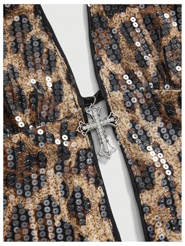 Milumia Women's Leopard Print Sequin Halter Tops Sleeveless Tie Bow Open Back Party Rave Crop Top3