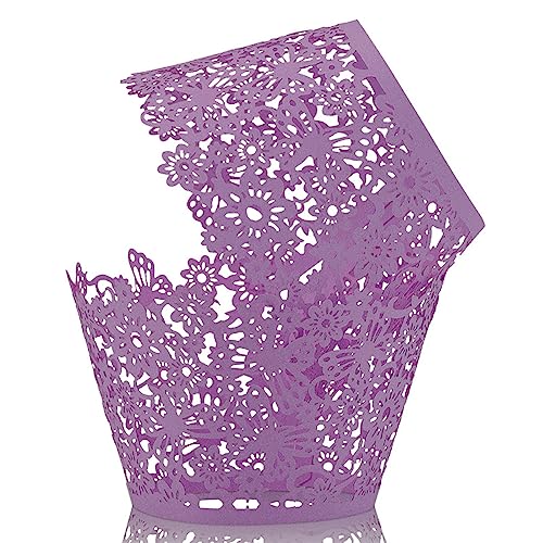 SHTCSZBA Cupcake Wrappers Lace Cupcake Liners Laser Cut Cupcake Papers Cupcake Muffin Cups Baking Cup Muffin Case Trays for Christmas Wedding Birthday Party Decoration (50pcs, Dark Purple)