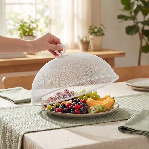 MAGICLULU 2-Pack Metal Mesh Food Covers, 11.8-Inch Net Dome Plate Fly Tents, Outdoor Plant Seedling Protectors for Picnic, BBQ, Garden and Kitchen (Black, White) by MAGICLULU - Used condition - Image 8