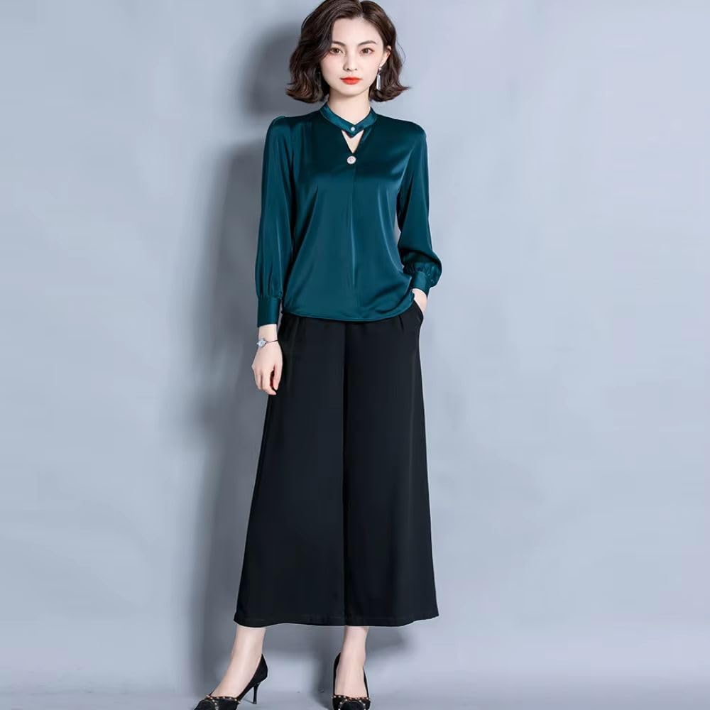 Blusa de satén de manga larga para mujer, para oficina, formal, ropa de negocios vintage