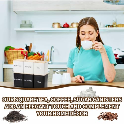 Airtight Canister Set for Tea, Coffee, Sugar, 3Pcs Stackable Square Food Storage Containers Biscuit Tins with Wooden Lids, 600ml Metal Kitchen Storage Jars for Dry Food, Flour, Pasta, Nuts (Black) - Cosy Home Interiors Airtight Canister Set for Tea, Coffee, Sugar, 3Pcs Stackable Square Food Storage Containers Biscuit Tins with Wooden Lids, 600ml Metal Kitchen Storage Jars for Dry Food, Flour, Pasta, Nuts (Black) - Image 7