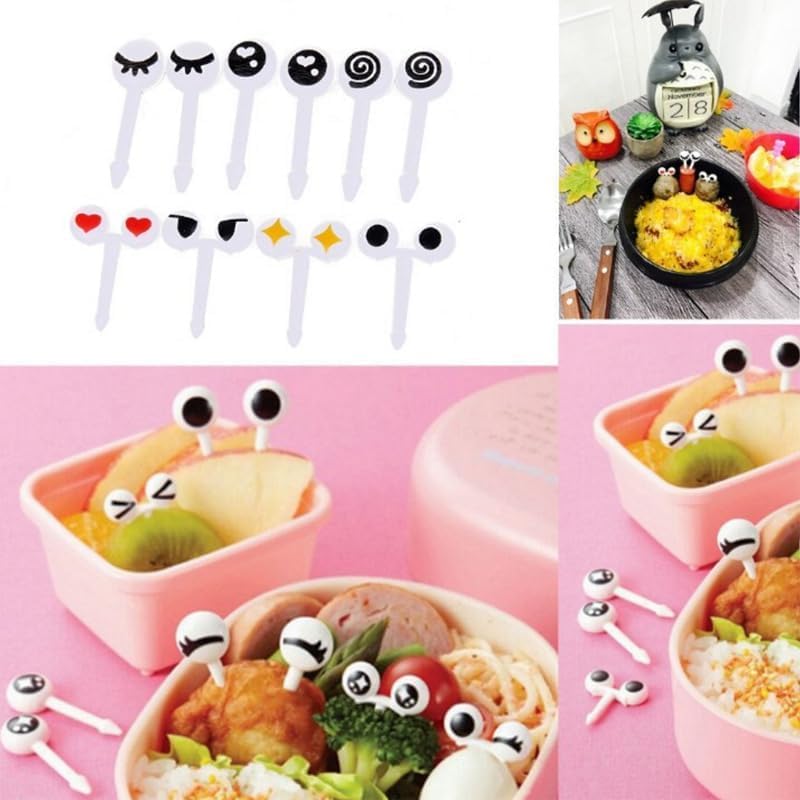 Image of Street27 10Pcs Food Fruit Fork Picks for Kids Cute Animals Bento Box Decor Forks Cake Little Forks Dessert Forks Cartoon Toothpick for Kids Cake Dessert Kids Cocktail Sticks (10pcs Cute Eyes)