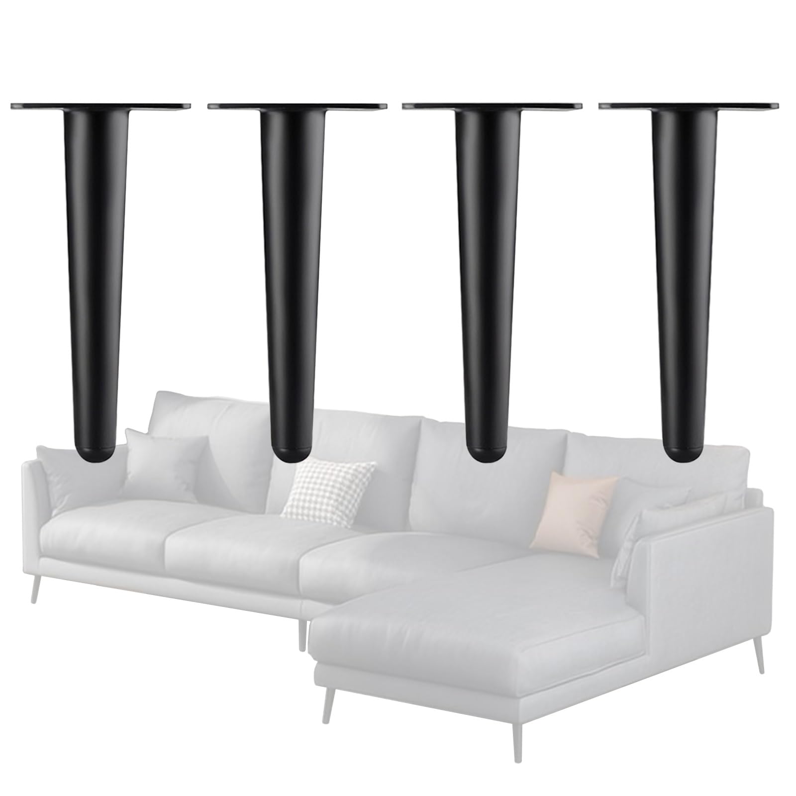 Zilverkleurige meubelpoten, meubelpoten, metaal, 4 stuks, tafelpoten, basishoogte: 10-72 cm, schuine conische tv-kast, poten, bankpoten, sokkelvoet, kasten, meubelpoten, gegalvaniseerd, met schroeven