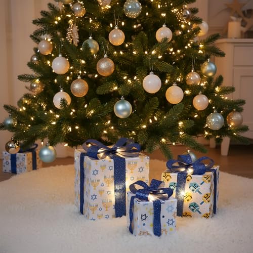 Aurelema Set of 3 Hanukkah Lighted Gift Boxes Chanukah Light up Presents with Remote Control Hanukkah Gift Boxes Decor for Indoor Outdoor Chanukah Christmas Party Decor, Batteries Not Included by Aurelema - Image 5