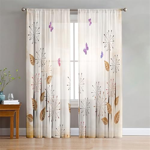 Surwin Rideau Voilage Imprimé Papillon 3D, Rideaux Lot de 2, Voiles Intérieurs Voilage Fenetre, Rideaux Voilage Moderne pour Décorer...