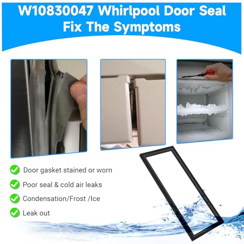 Gaxeta de porta de geladeira W10830047 atualizada compatível com junta de porta de geladeira Whirlpool W10435971 W10163998 KitchenAid Jenn Air Fridge French Door Seal Gasket Replacement 109.2 cm x