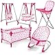 deAO 5-in-1-Baby-Set mit Bett, Hochstuhl, Schaukel und Schaukelstuhl, Spielzeug (Puppe Nicht im Lieferumfang enthalten)