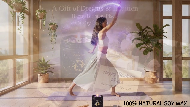 Image of Pisces Zodiac Candles with Amethyst Crystals, Ocean Dream Scent