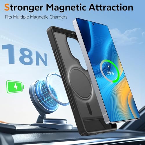 Image of KARWAN?Ultra Hybrid Matte Back Cover Case Compatible with Stand Magnetic for Samsung Galaxy S25 Ultra | Mag-Safe Wireless Charging | Camera Bump Protection -(Black)
