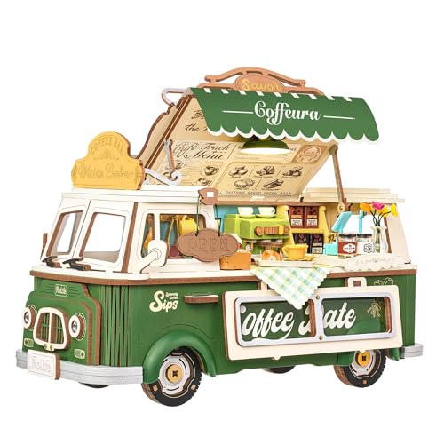 Rolife Model Kit 3D Puzzle Wooden Model Kit for Adults to Build DIY Miniature House Kit Craft Kit Building Sets Book Nook Home Decoration Birthday Gifts for Adults and Teens (Leo's Coffee Truck)