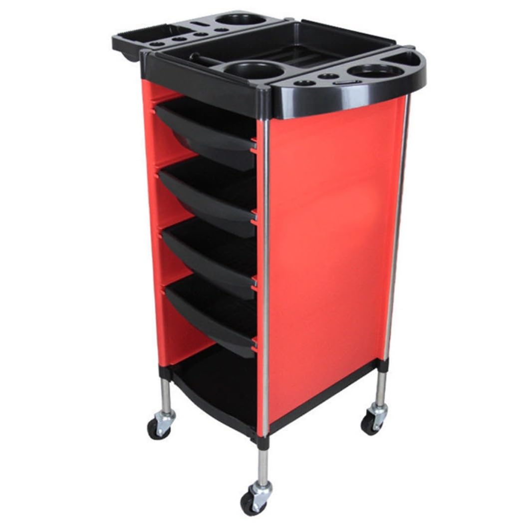 Shswud Red Esthetician Cart, Hairdresser Trolley Salon Hairdressing Trolley With 4 Drawers Beauty Storage Cart Side Tray On Wheels Nail Cart(Red)