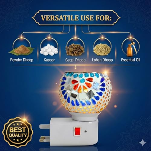 Image of COHAL Ceramic Electric Kapoor Dani with Night Lamp | Camphor Burner Diffuser | Kapur Dani for Pooja | Aroma Dhoop Dani for Home, Office, Temple Gift | Aroma Incense Burner, (Multicolour)