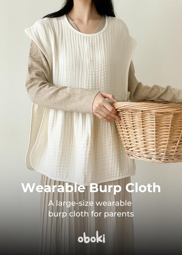 oboki Wearable Burp Cloth for Parents – Premium Cotton, Breastfeeding-Friendly, Newborn Softness, Comportable Apron, Made in Korea (Signature)