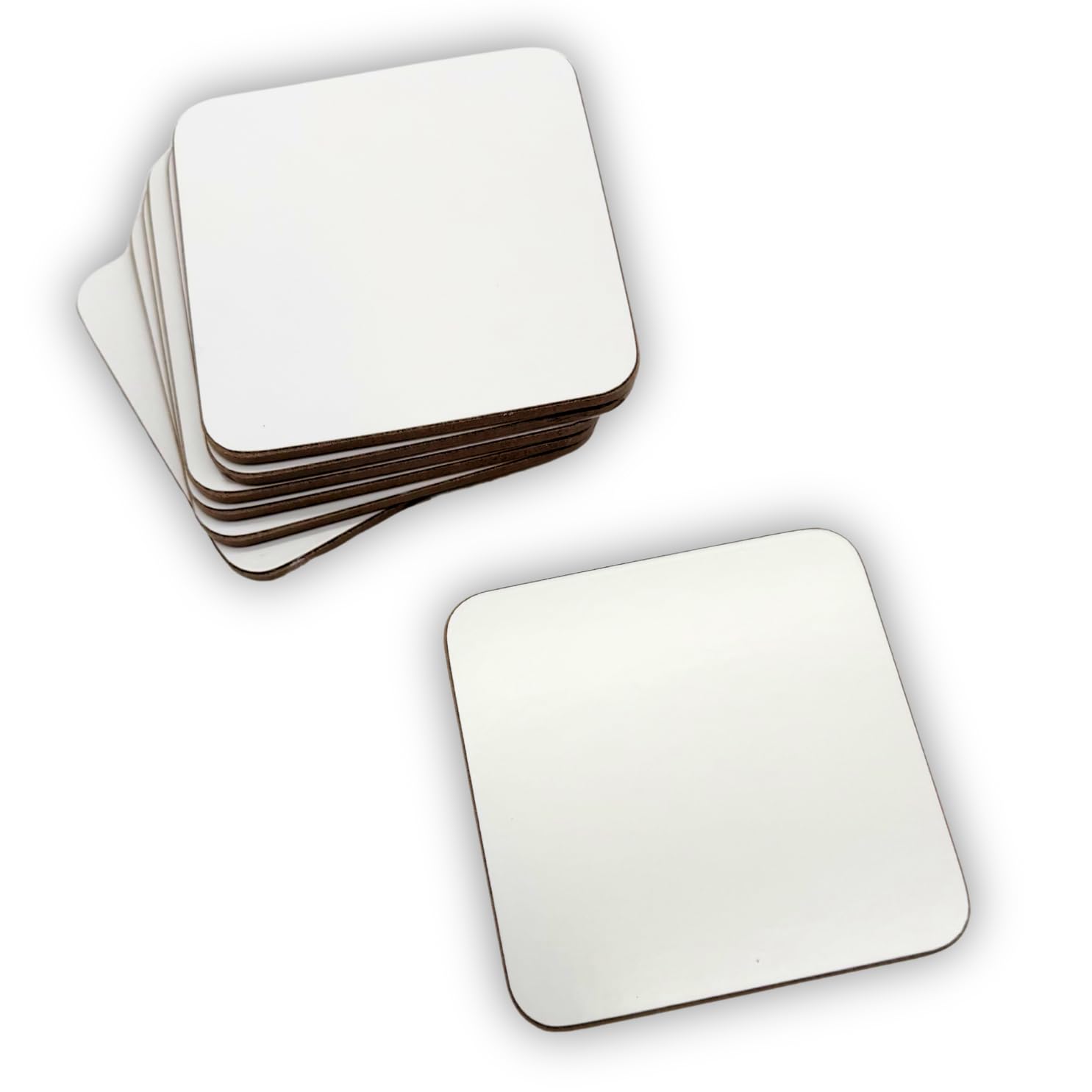 Lot de 50 dessous de verre vierges en MDF avec finition mate et dos en liège pour entreprise/personnel